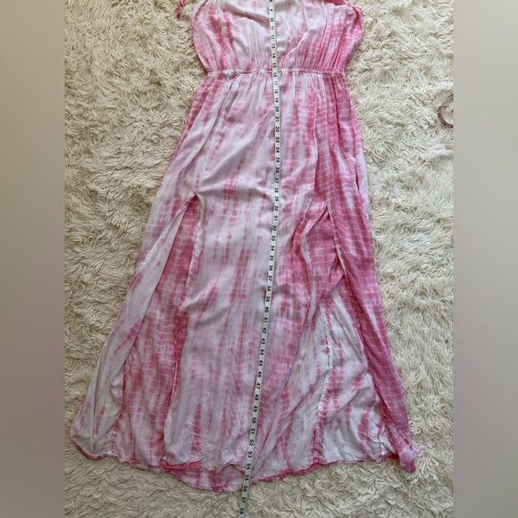 Elan Pink Tie Dye Halter Maxi Dress Size Large Boho Summer slits rayon - Picture 7 of 9